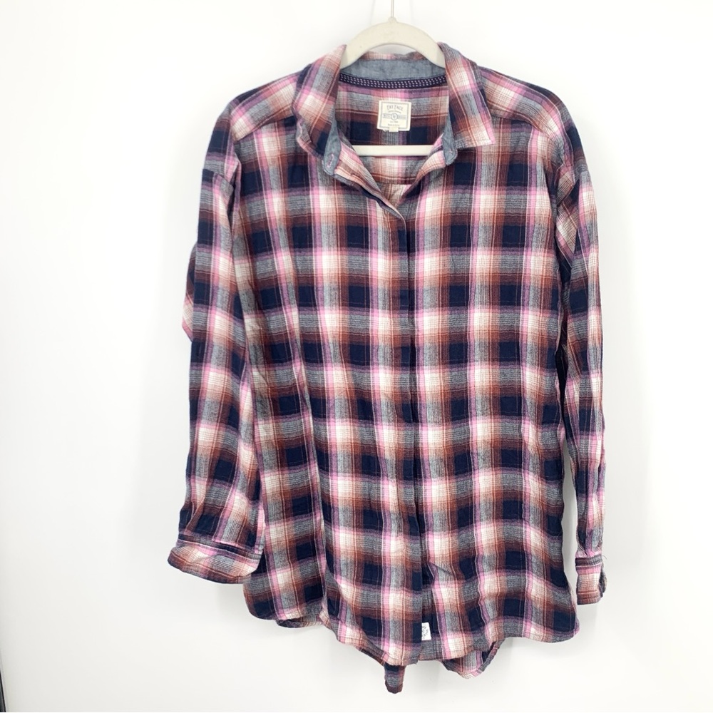 Fat Face Women Size 10 Large Shirt Button Down Top Tunic Purple Flannel Plaid‎